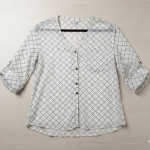 CAbi White and Black Geometric Blouse